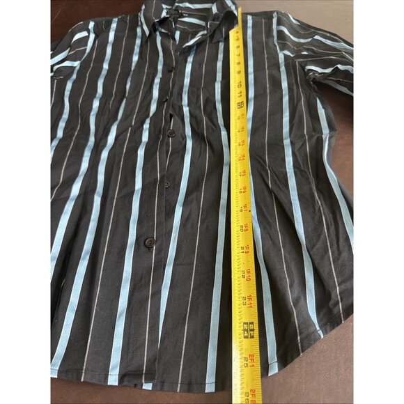 O Shirt Womens Black & Blue Striped Button-Up Shirt Size 14 By Cotton/Polyester - Picture 7 of 12